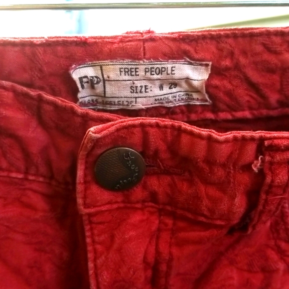 Free People Textured Jaquard Skinny Jean Cranberry Red Sz: 29 - Picture 8 of 8